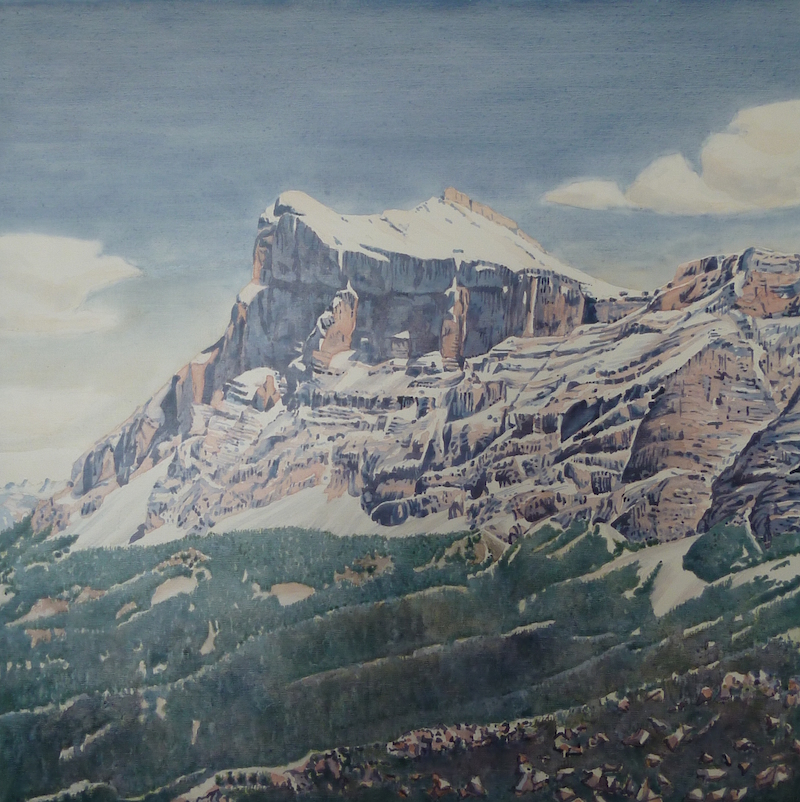 Heiligkreuzkofel  80 x 80 cm, Aquarell auf Baumwolle